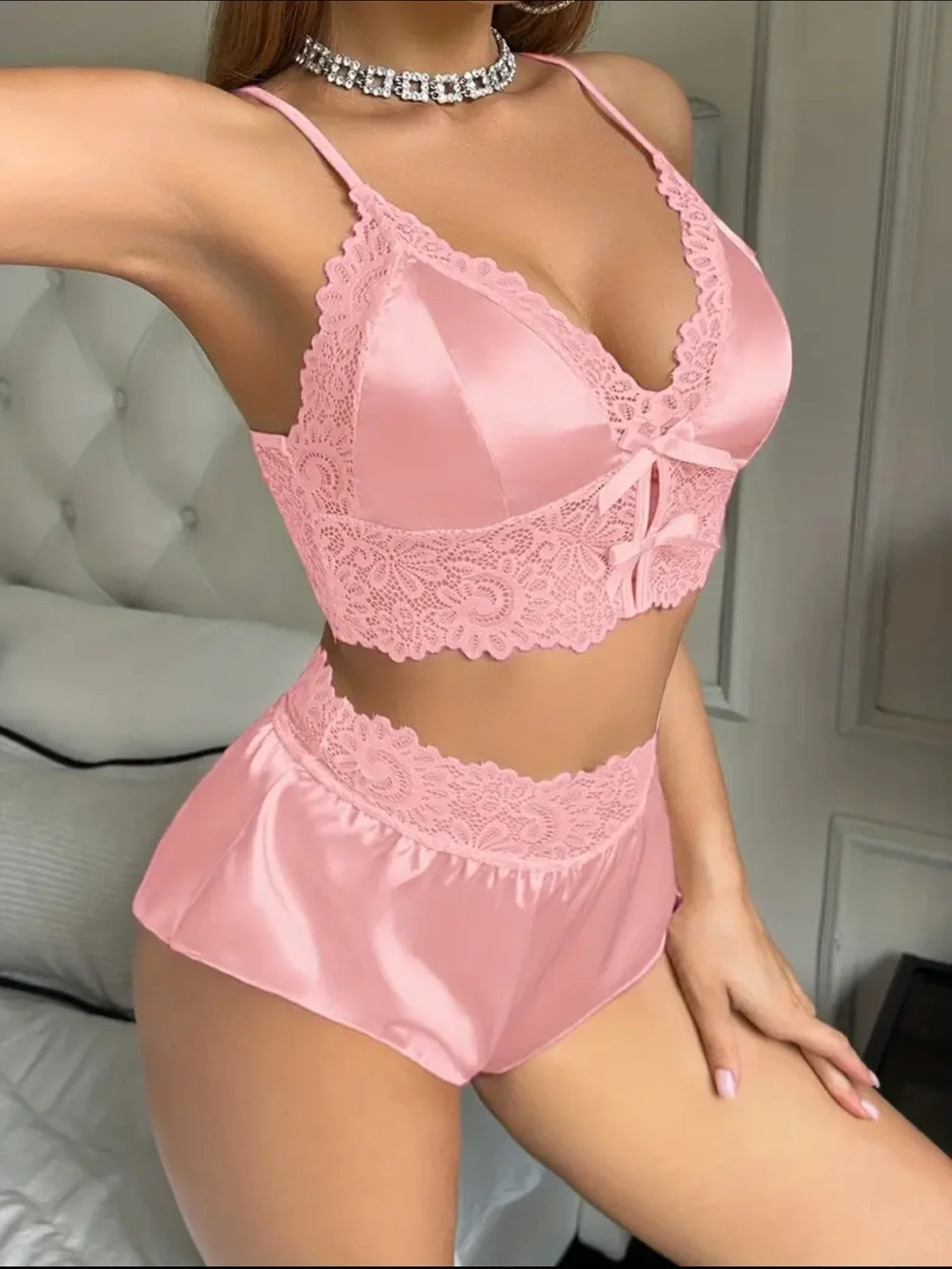 Pink, Satin & Lace, Pajama Set